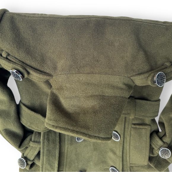 Express Olive Green Trench Double-Breasted Belted Military Small - Picture 6 of 7